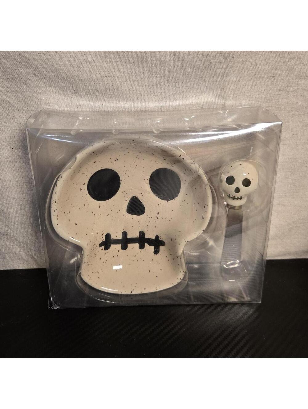 Adorable skeleton halloween ceramic skull dish and cheese spreader set